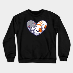 Cute Cat Couple Friend With Love Shape Cartoon Crewneck Sweatshirt